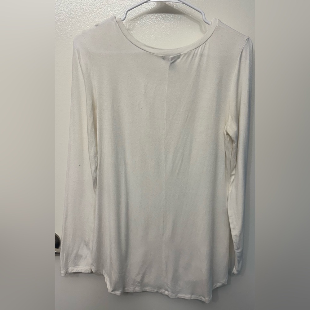 Halogen White Long Sleeve Top | Classic Minimalist Basic Shirt - Picture 2 of 3